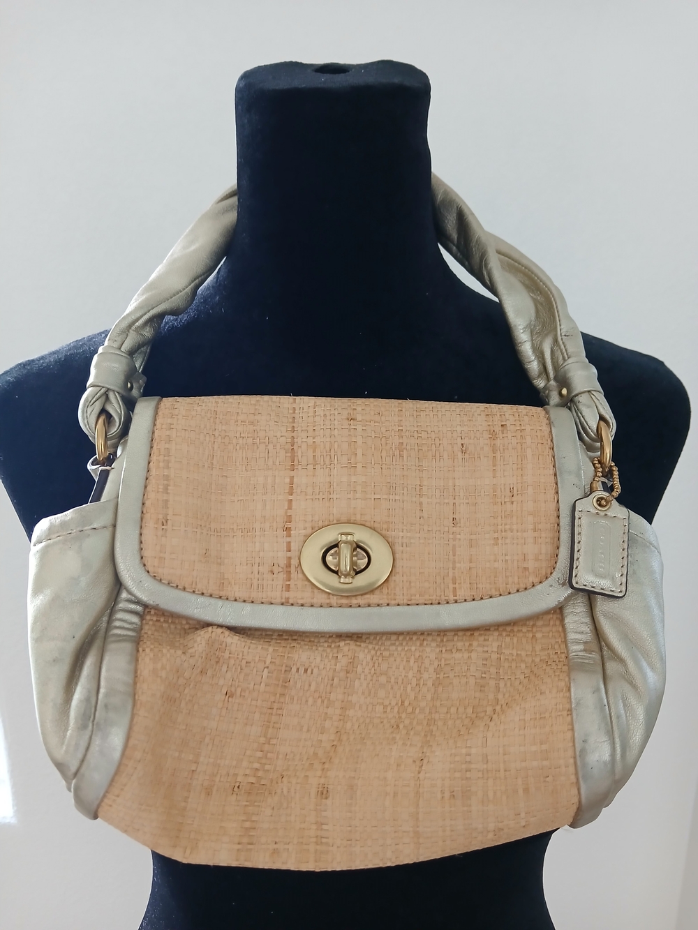 Vintage Y2K Coach Parker Straw Metallic Gold Leather Shoulder Bag - Style 42475
